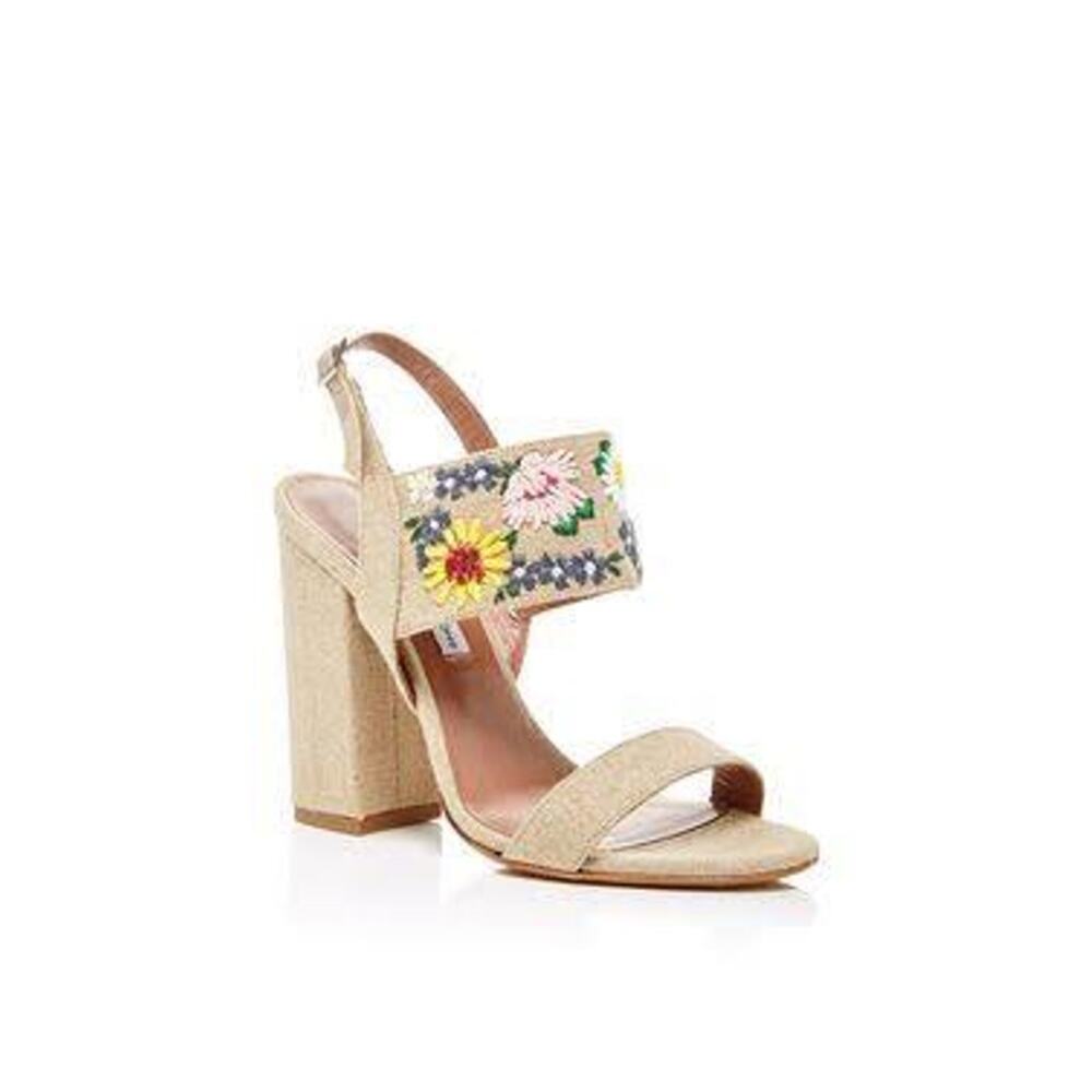 Tabitha Simmons Calla Meadow Embroidered Linen Block Heel Sandals Size 38 US 8